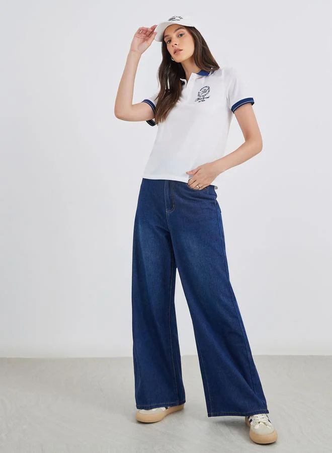 Styli Styli Women White Embroidered Polo T-Shirt